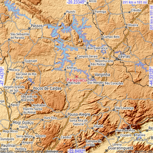 Topographic map of Paraguaçu