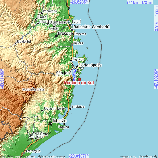 Topographic map of Pantano do Sul