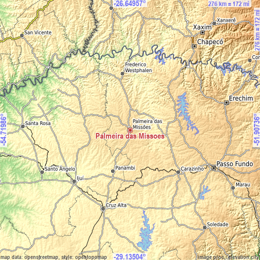 Topographic map of Palmeira das Missões