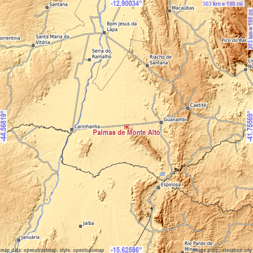 Topographic map of Palmas de Monte Alto