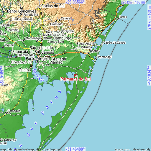 Topographic map of Palmares do Sul