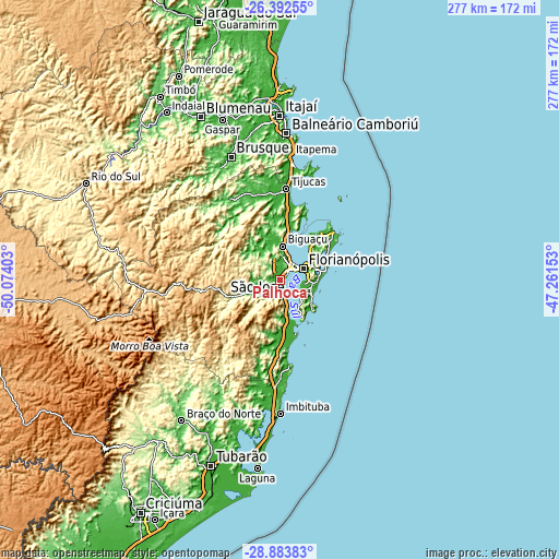 Topographic map of Palhoça