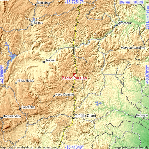 Topographic map of Padre Paraíso