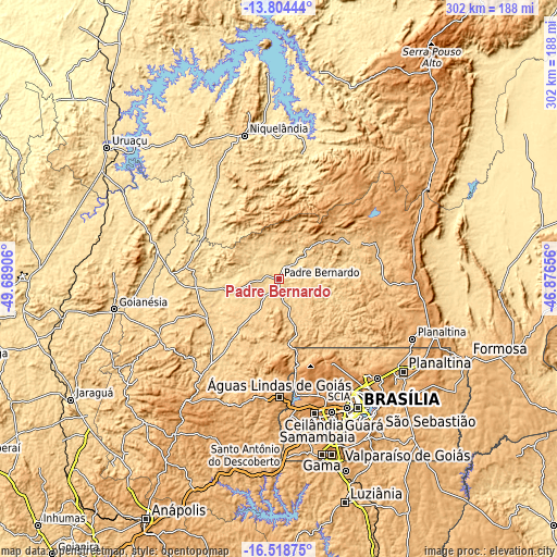 Topographic map of Padre Bernardo