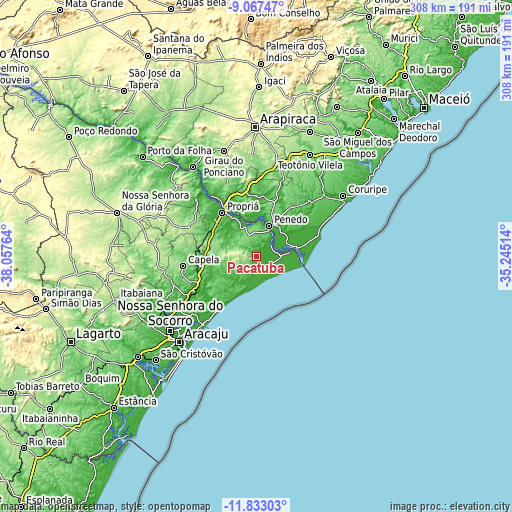 Topographic map of Pacatuba