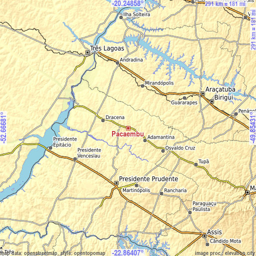 Topographic map of Pacaembu