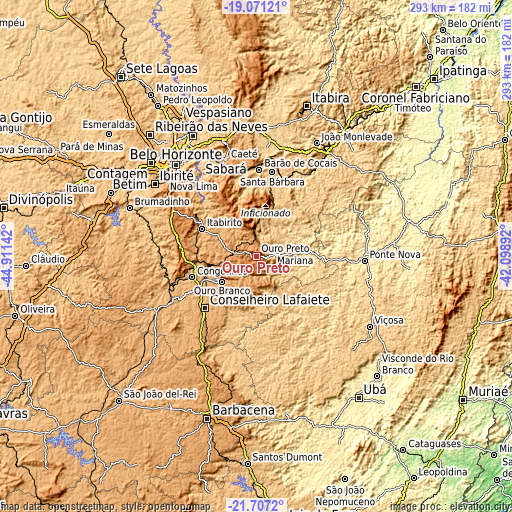 Topographic map of Ouro Preto
