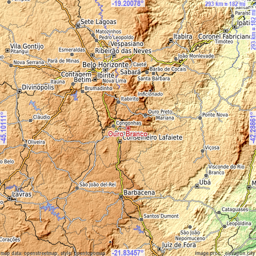 Topographic map of Ouro Branco