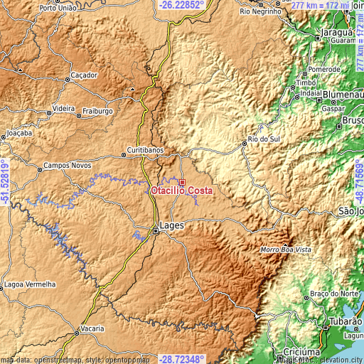 Topographic map of Otacílio Costa