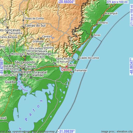 Topographic map of Osório