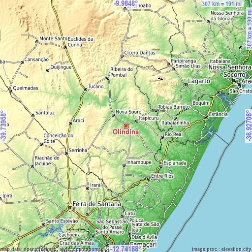 Topographic map of Olindina