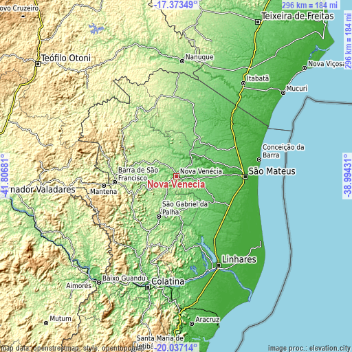 Topographic map of Nova Venécia