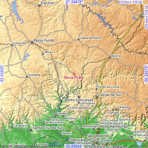 Topographic map of Nova Prata