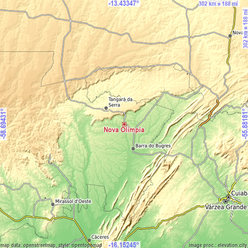 Topographic map of Nova Olímpia