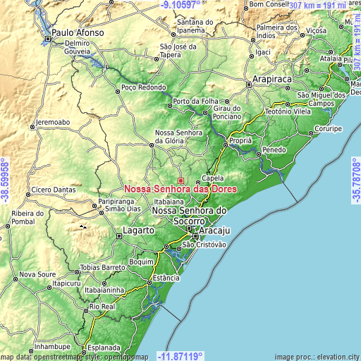 Topographic map of Nossa Senhora das Dores