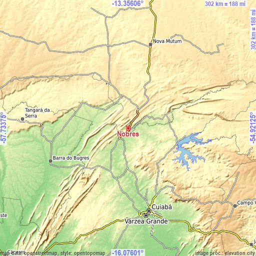 Topographic map of Nobres