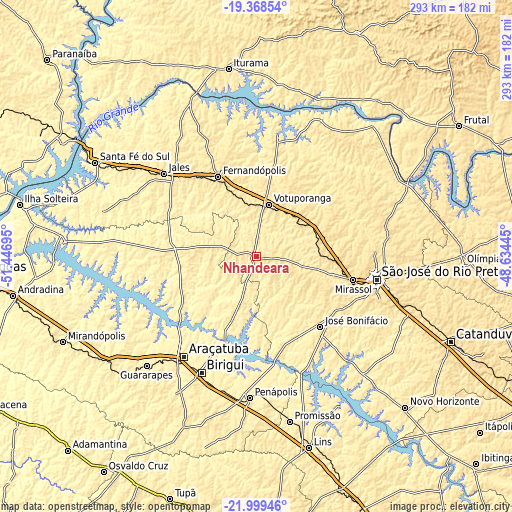 Topographic map of Nhandeara