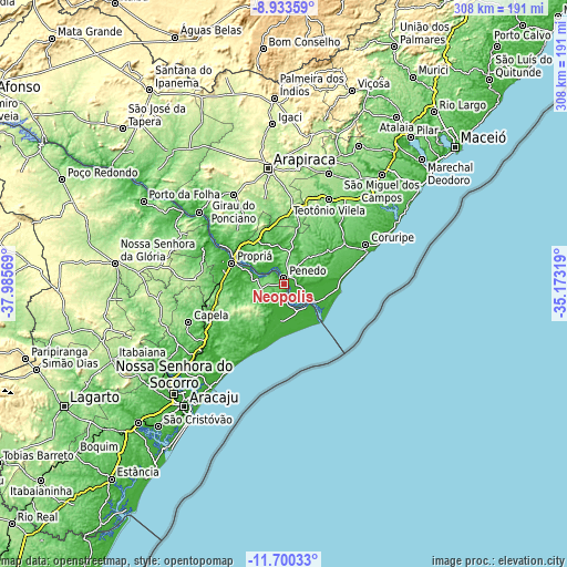 Topographic map of Neópolis