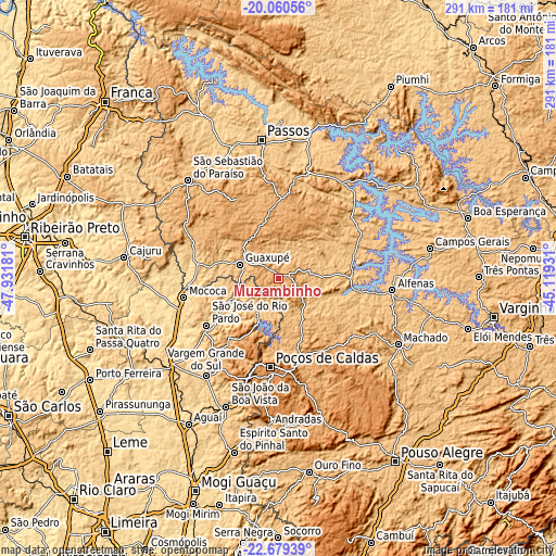 Topographic map of Muzambinho