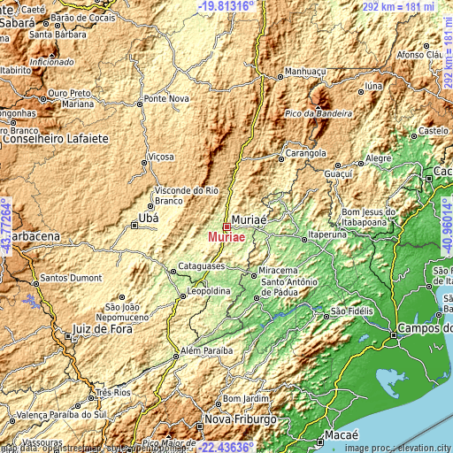 Topographic map of Muriaé