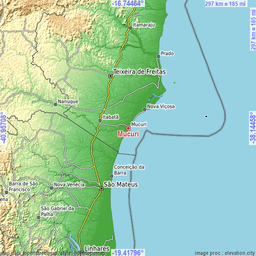 Topographic map of Mucuri