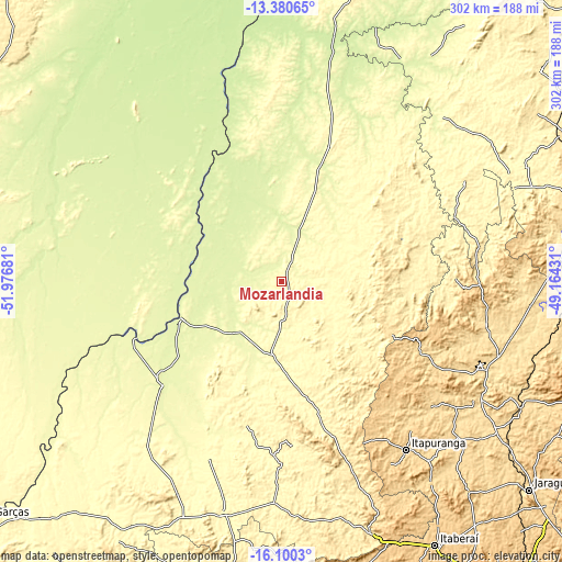 Topographic map of Mozarlândia