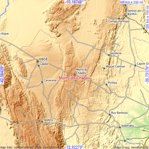 Topographic map of Morro do Chapéu