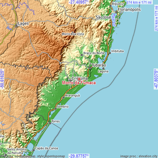 Topographic map of Morro da Fumaça