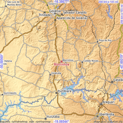 Topographic map of Morrinhos