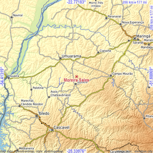 Topographic map of Moreira Sales