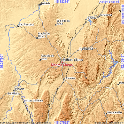 Topographic map of Montes Claros