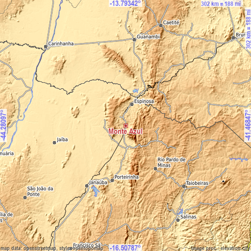 Topographic map of Monte Azul