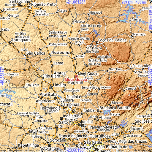 Topographic map of Mogi Guaçu