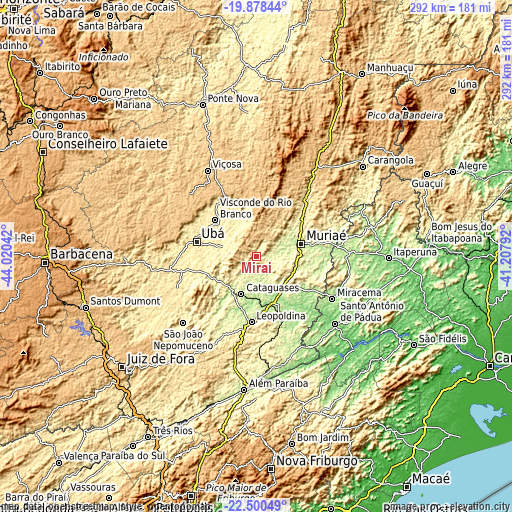 Topographic map of Miraí