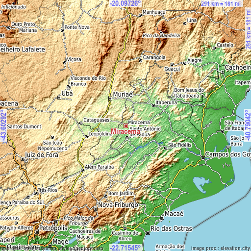 Topographic map of Miracema