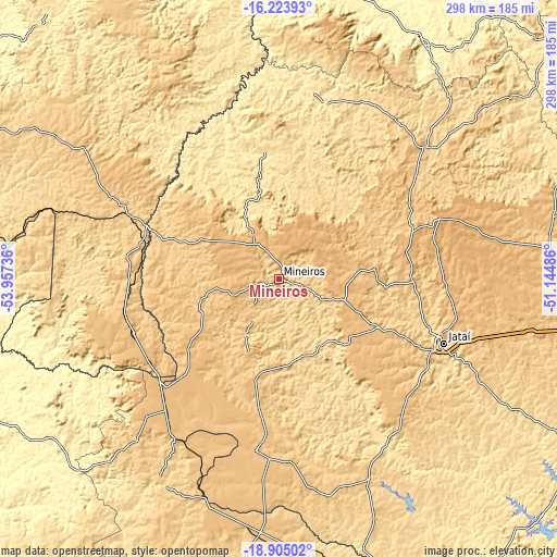Topographic map of Mineiros