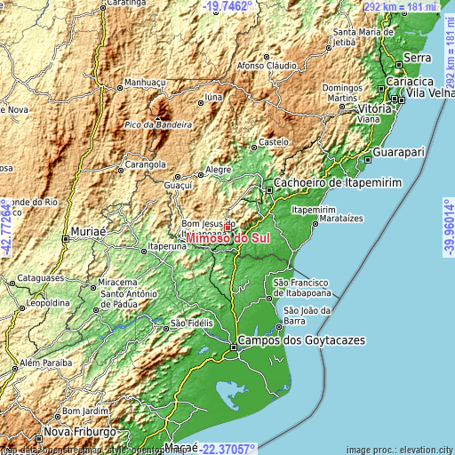 Topographic map of Mimoso do Sul