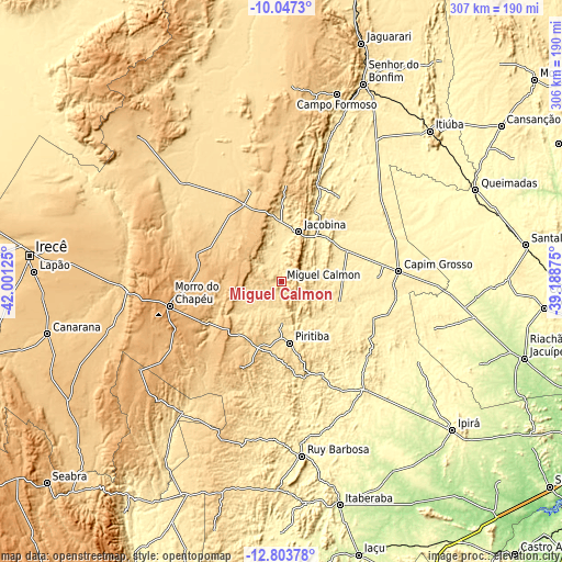 Topographic map of Miguel Calmon