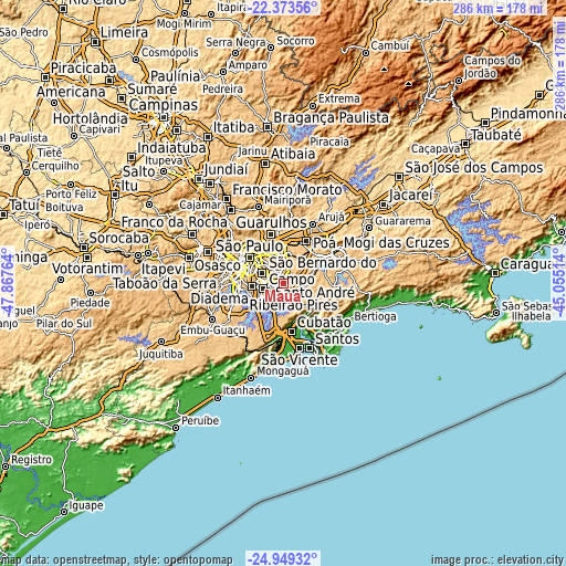 Topographic map of Mauá