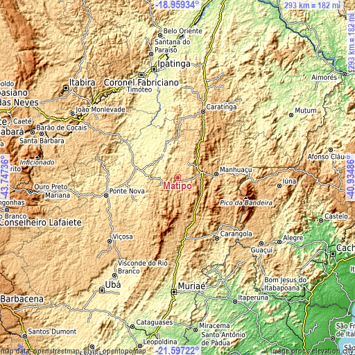 Topographic map of Matipó