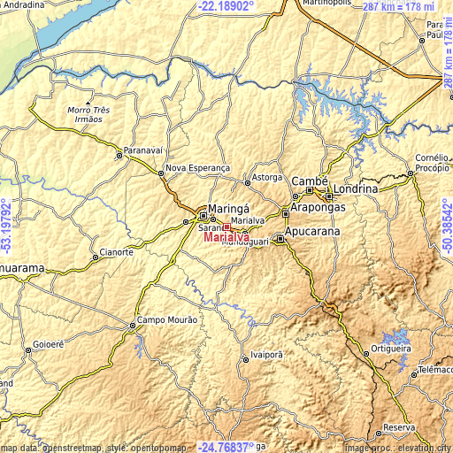 Topographic map of Marialva