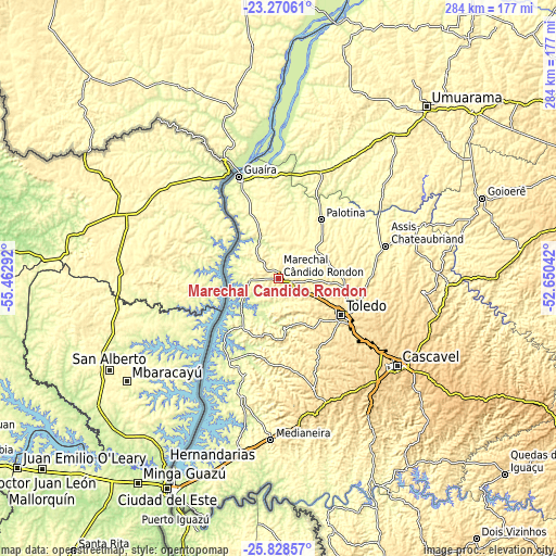 Topographic map of Marechal Cândido Rondon