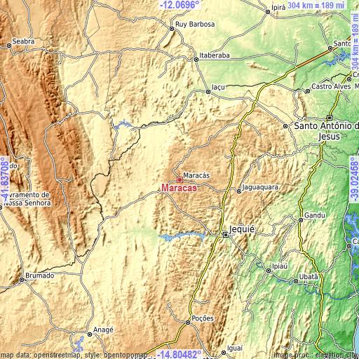 Topographic map of Maracás