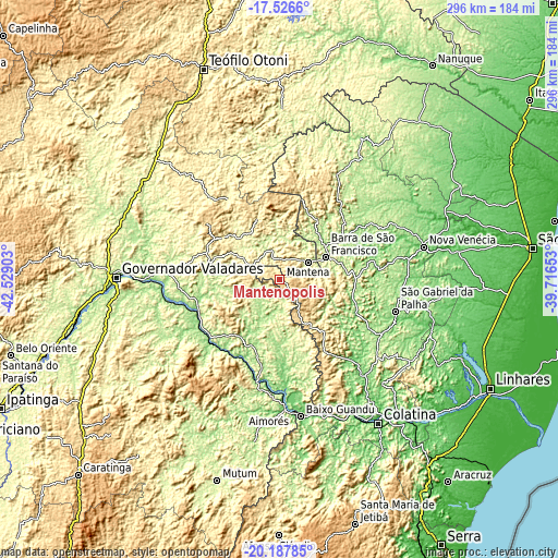 Topographic map of Mantenópolis