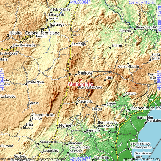 Topographic map of Manhumirim