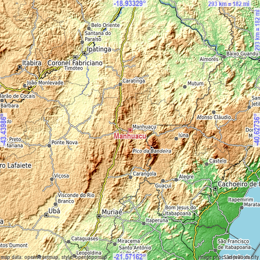 Topographic map of Manhuaçu