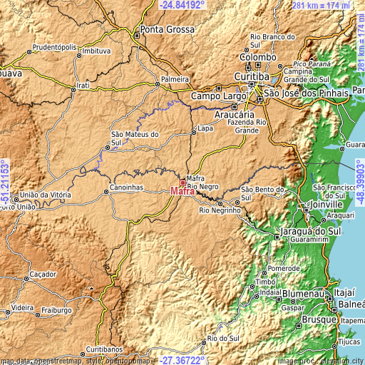 Topographic map of Mafra