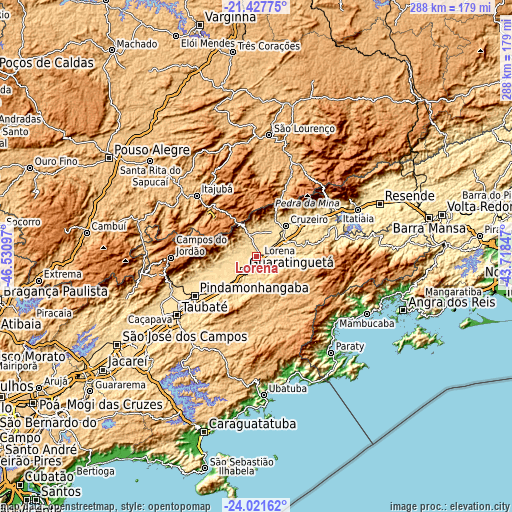 Topographic map of Lorena