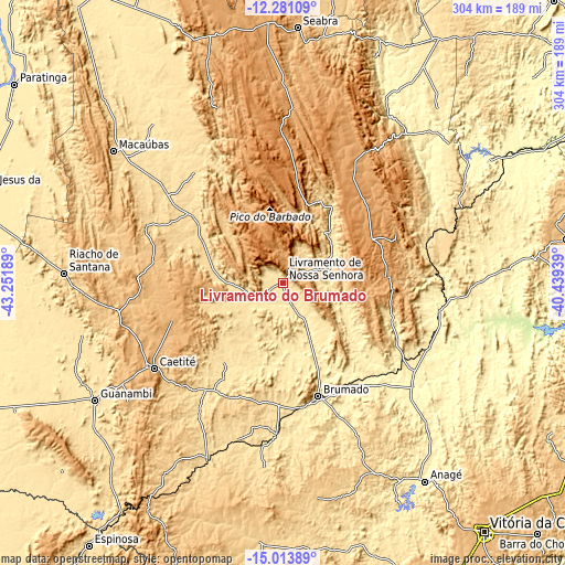 Topographic map of Livramento do Brumado