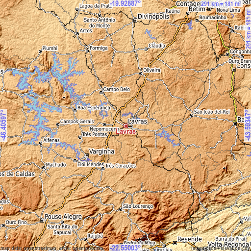 Topographic map of Lavras